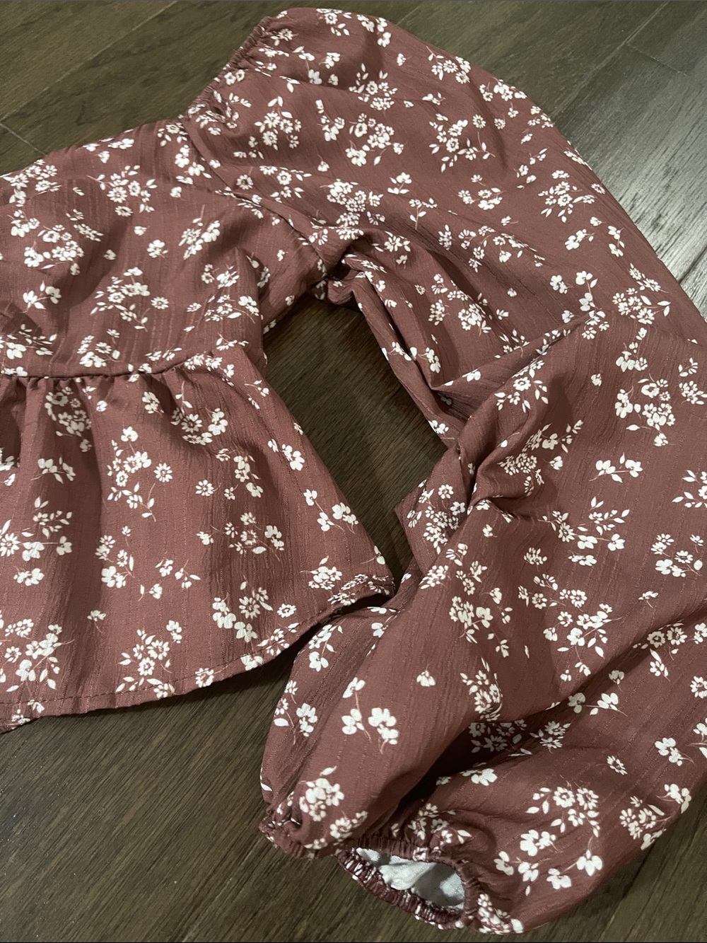 Altar'd State Mauve Brown Floral Ruched Peplum Blouse - Picture 8 of 10